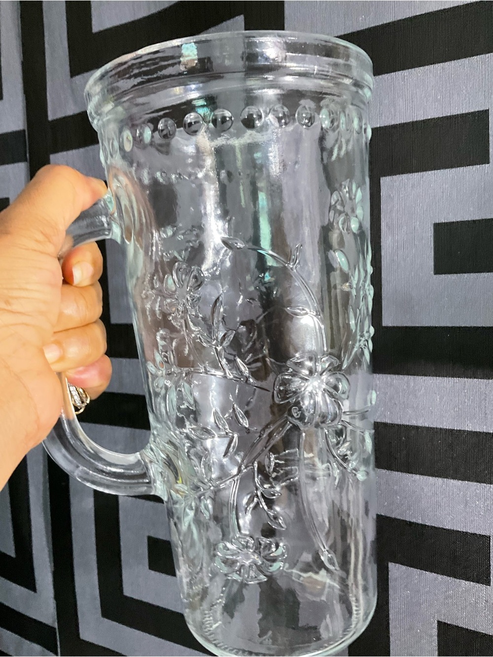 Clear Floral Glass Pitcher with Handle - Picture 6 of 11